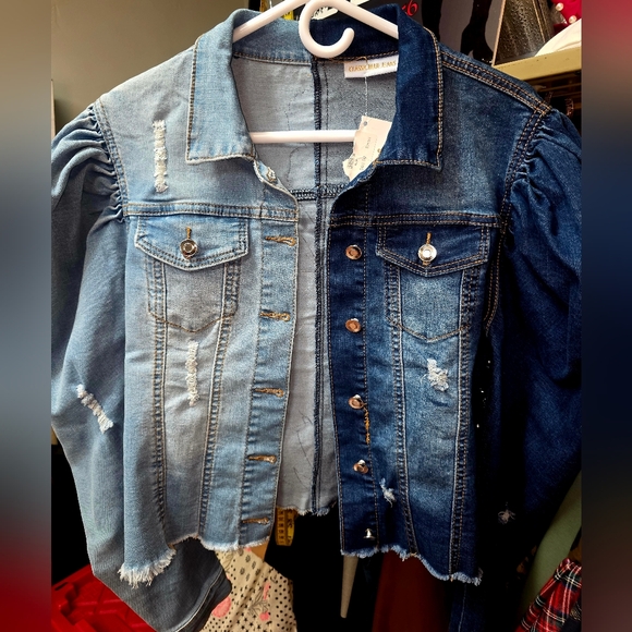 Embellished Denim Jean Jacket with Red and Blue Accents - Picture 2 of 4